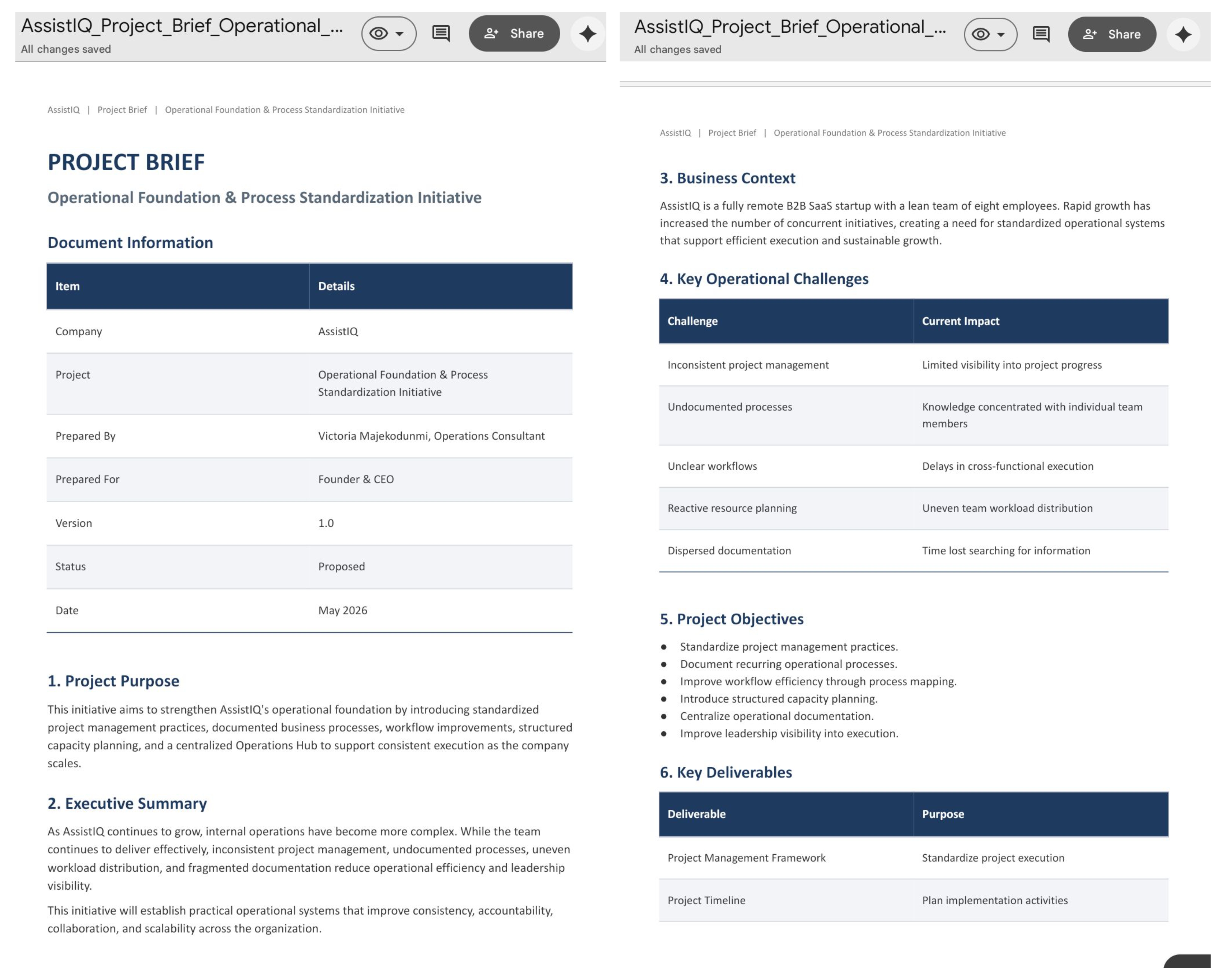 AssistIQ project brief document, first pages
